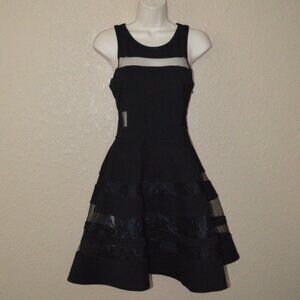 Sz S Parker Black Cut Out Mesh Sleeveless A-Line Fit & Flare Dress